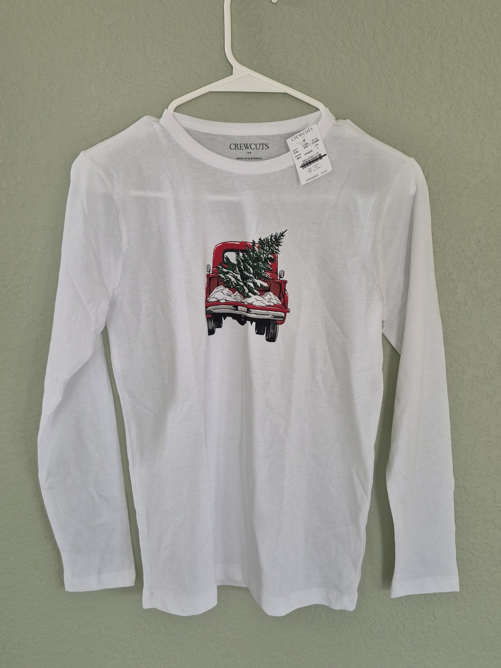 Crewcuts White Long-Sleeve Christmas Tee with Red Truck and Green Tree Graphic